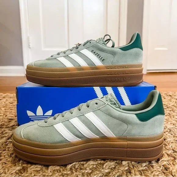 NWT Adidas Gazelle Bold Platform Gum Sole Shoes Silver Green Women’s Size 6 - Picture 8 of 14